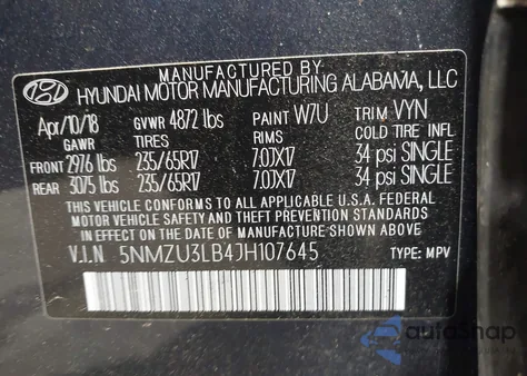 2018 Hyundai Santa Fe Sport 2.4L from USA, damaged, VIN 5NMZU3LB4JH107645